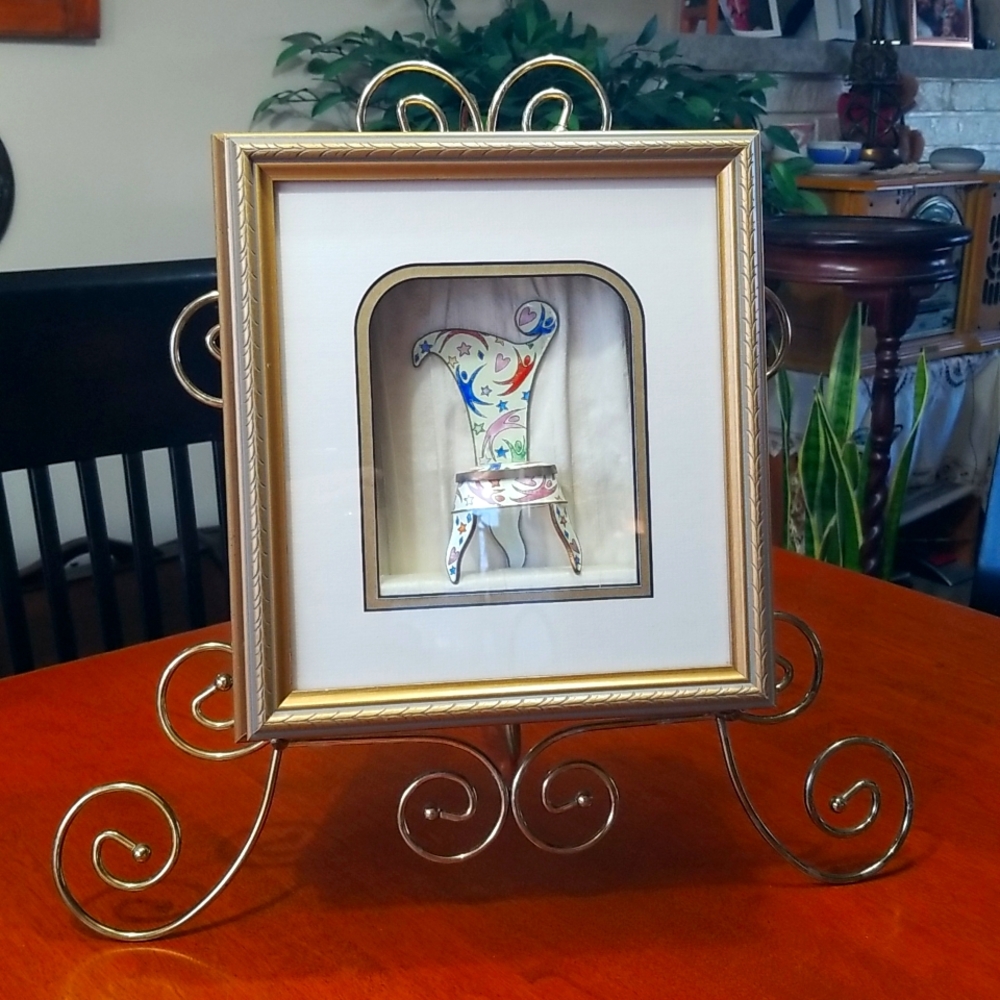 Vintage 1999 Empress Arts Ltd framed Enamel & Copper trinket box chair